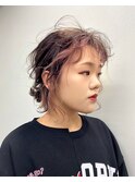 顔回りインナーカラー　くすみピンク