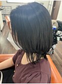 30代40代フェイスレイヤーアッシュブラックミディアムヘア