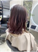 ミディアム　くびれ巻き　ハイライト　モーブピンク