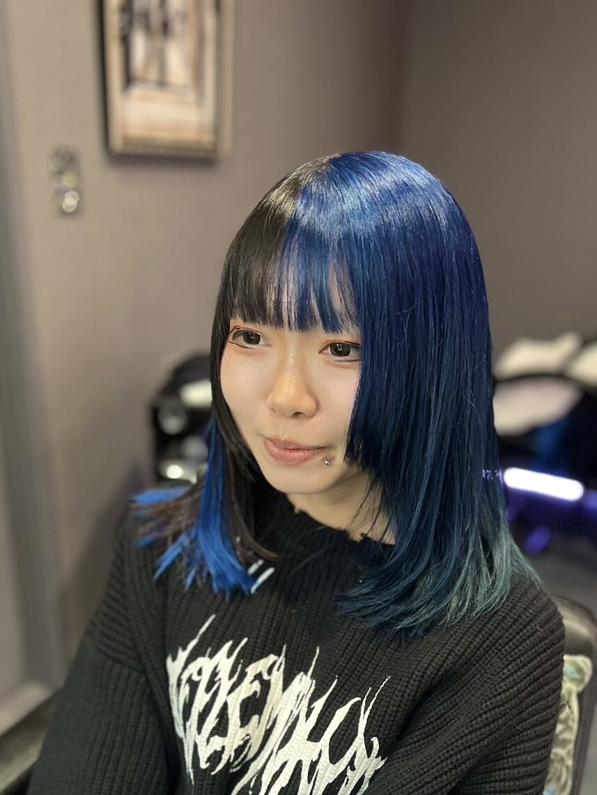 ツートンカラー#ハーフカラー#ブルー#ブラック：L208444234｜ヴィ