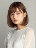 丸みボブ ナチュラルブラウン 艶髪 前髪カット ショート 20代