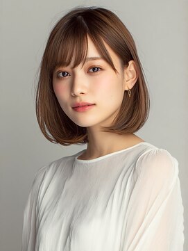 リアン 横須賀中央店(Lien) 丸みボブ ナチュラルブラウン 艶髪 前髪カット ショート 20代