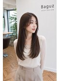 韓国風小顔レイヤーストレート艶髪シースルーバング透明感美髪