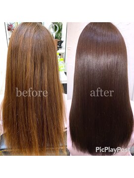 アールサロンプラスキャスパ 自由が丘(Rrsalon+CASPA) 【髪質改善】R.HASヒト幹細胞水素Tr＋シリカ before→after