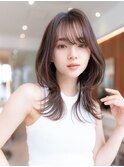 20代30代大人可愛い前髪丸顔くびれレイヤーカット外ハネ