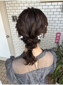 編みおろし　お呼ばれヘア　ミディアムヘア　結婚式ヘアセット