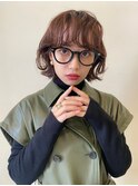 △癖毛風パーマボブパーマ前髪パーマベージュカラー