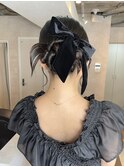 タイトカチモリリボン艶髪タイトアレンジお呼ばれヘア結婚式ヘア