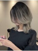 バレイヤージュレイヤーカット 海外風バレイヤージュ 白髪ぼかし