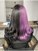 ツートーンカラーパープル/ブラック/ハーフカラー/ケアブリーチ