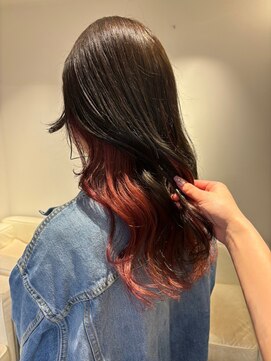 ベレーザ 渋谷(BELEZA) 7317黒髪インナーカラー波巻きハイライトバレイヤージュカラー