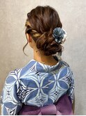 浴衣美人ヘアセット 編み込みアップスタイル お団子#1