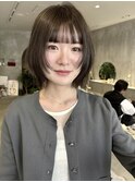 大人可愛い小顔ジャギーボブ似合わせオリーブベージュボブ