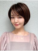 耳かけショートボブ/30代/40代/50代/チェリーブラウン