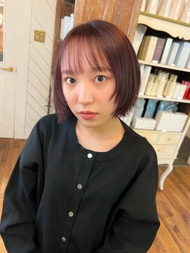 ユラギフロムユイマァル 水島店(YURAGI from YUIMARL) 20代30代ショートボブ顔周りカットワインレッド岡山ショート