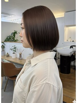 大人ショートボブ/ボブ/オリーブカラー/30代40代