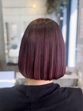 美容室ポール 西葛西店(PAUL) ボブ×ピンクレッド ブリーチカラー 暖色カラー