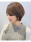 大人可愛い20代30代40代黒髪前下がりショートボブ丸みショート