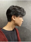 センターパートニュアンスパーマメンズカット