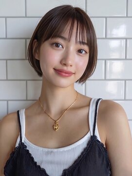 オンフ(ONFFO) 丸みショート 丸みボブ シースルー ブラウンカラー 髪質改善