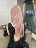 切りっぱなしロングペールピンクハイトーンカラー