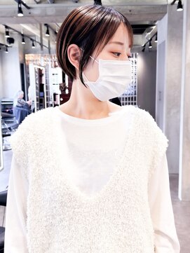 ロンド エメ 柏(Lond aimer) アプリコットオレンジ顔周りハイライトカラーショートくびれヘア