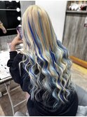 ホワイトブロンド【水色メッシュ×青色メッシュ】
