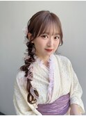 浴衣着付けヘアセットサイド編み下ろしシースルー前髪カット