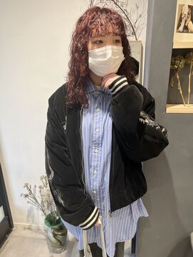 ラミエバイメルト 下北沢(lamie by melt) 村上/くるくるパーマピンクレッドブリーチなしダブルカラー小顔