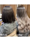 before/afterハイライトグラデーションロングエクステ８０本
