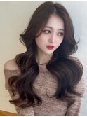 韓国美女/ワンホンヘア/スーパーロング/前髪なしロング/黒髪暗髪