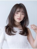 大人かわいい前髪セシルカットココアブラウンフリンジウェーブ