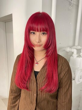 レコ 渋谷(LECO) レッドのハイトーンロングカラー