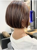 髪質改善くせ毛縮毛矯正黒髪オリーブグレー小顔大人ショートボブ