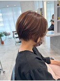 小顔見せショートベージュカラーブリーチしない透明感カラー