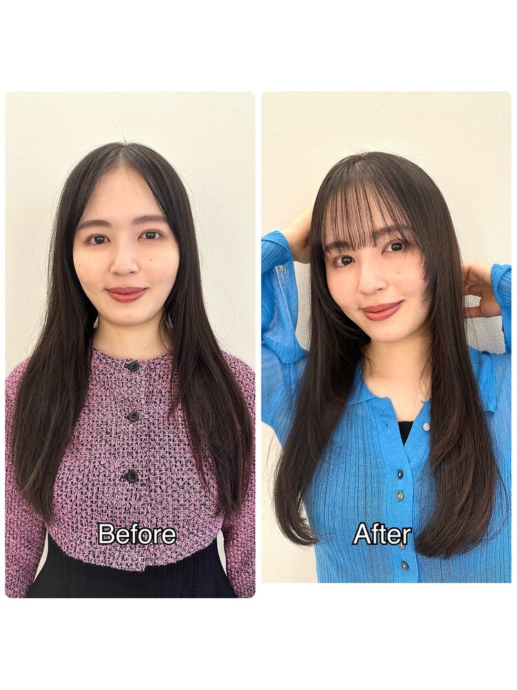 骨格ストレート/顔まわりレイヤー/艶サラロングビフォーアフター 