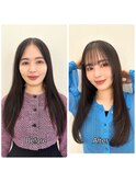 骨格ストレート/顔まわりレイヤー/艶サラロングビフォーアフター