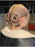 ひつじヘアアレンジ/ツヤ/お呼ばれセット/リボン