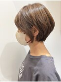 根本ふんわりパーマ/丸みショートボブ/ワンカールペールベージュ