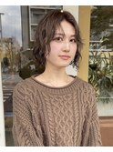 透明感スモーキーベージュ ブリーチパーマ ミニボブパーマ