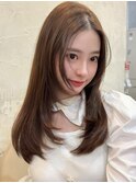 韓国風くびれレイヤーカット×グレージュ×透明感ブラウン川又