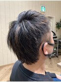 メンズカット×アップバング×２ブロック×ハイライト