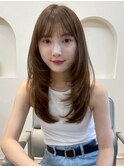 顔周りレイヤーカットロングレイヤーボブ韓国ヘアハッシュカット