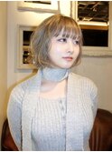 グレージュ ミルクティーベージュ レイヤーボブ 丸みボブ