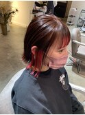 インナーカラーレッド切りっぱなしボブ【NABLA】倉敷美容室