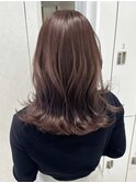 ピンクチョコブラウン×ミディアムレイヤー(新宿/韓国/前髪)