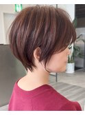 小顔カットショートボブ大人可愛いアッシュオリーブ