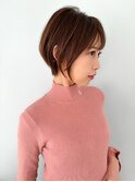 くびれショートボブシースルー前髪耳かけ30代40代透明感カラー