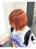オレンジカラー/ボブ/切りっぱなしボブ/10代/20代
