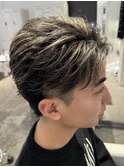 ミルクティーベージュブロンドヘアグレージュメンズハイライト